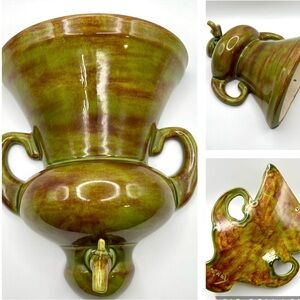 Vintage MCM Wall Pocket Planter with Spout Drip Glaze Ceramic Signed Gerry Urn